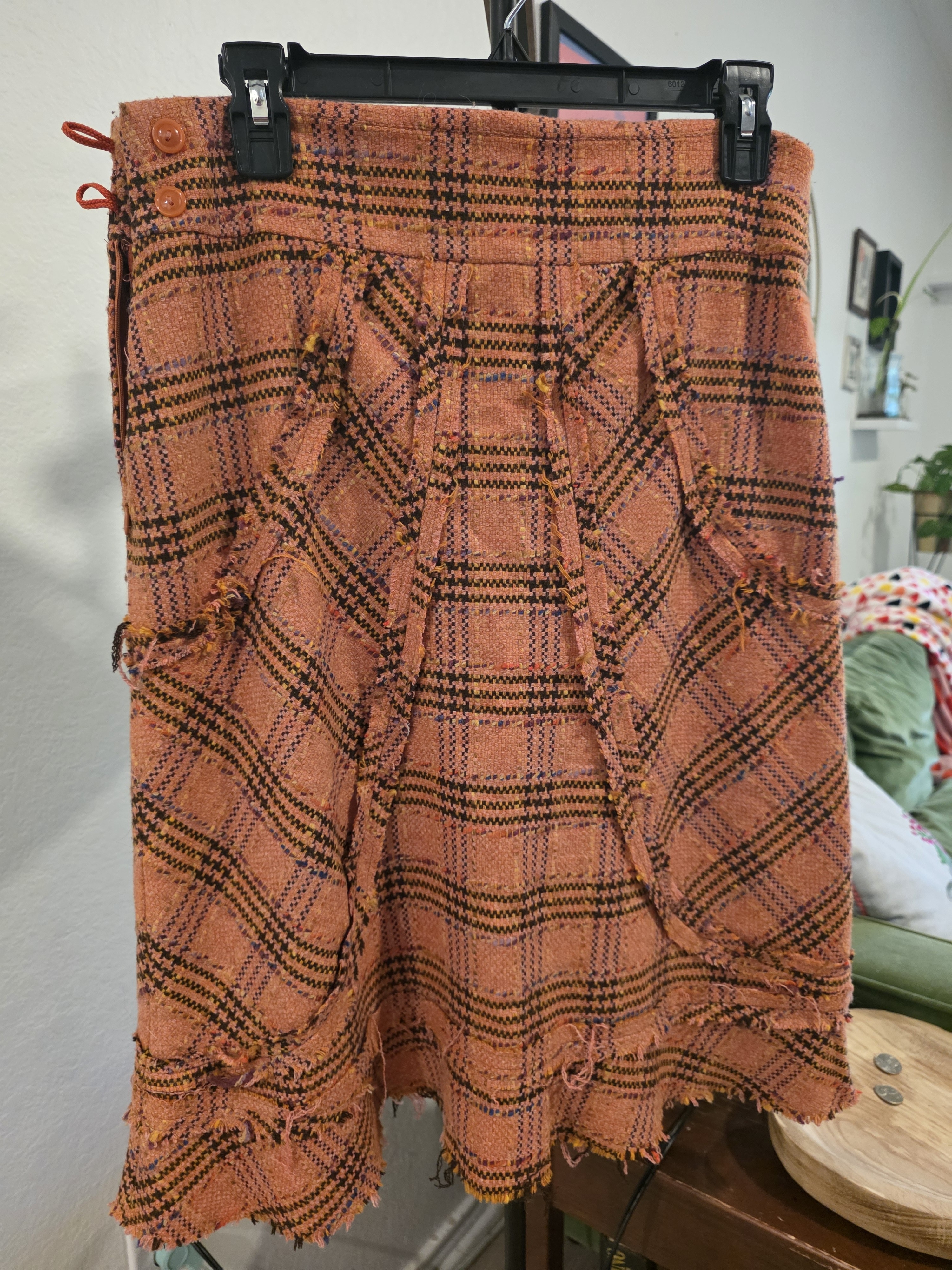 Eleveness Anthro Women's Orange Plaid Tweed A-Line Skirt